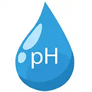 A blue water droplet illustration is the work pH in white written in the middle on a white background